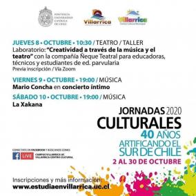 Calendario Jornadas Culturales UC Octubre 2020