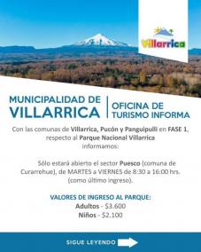 Información Parque Nacional Villarrica previa a Cuarentena